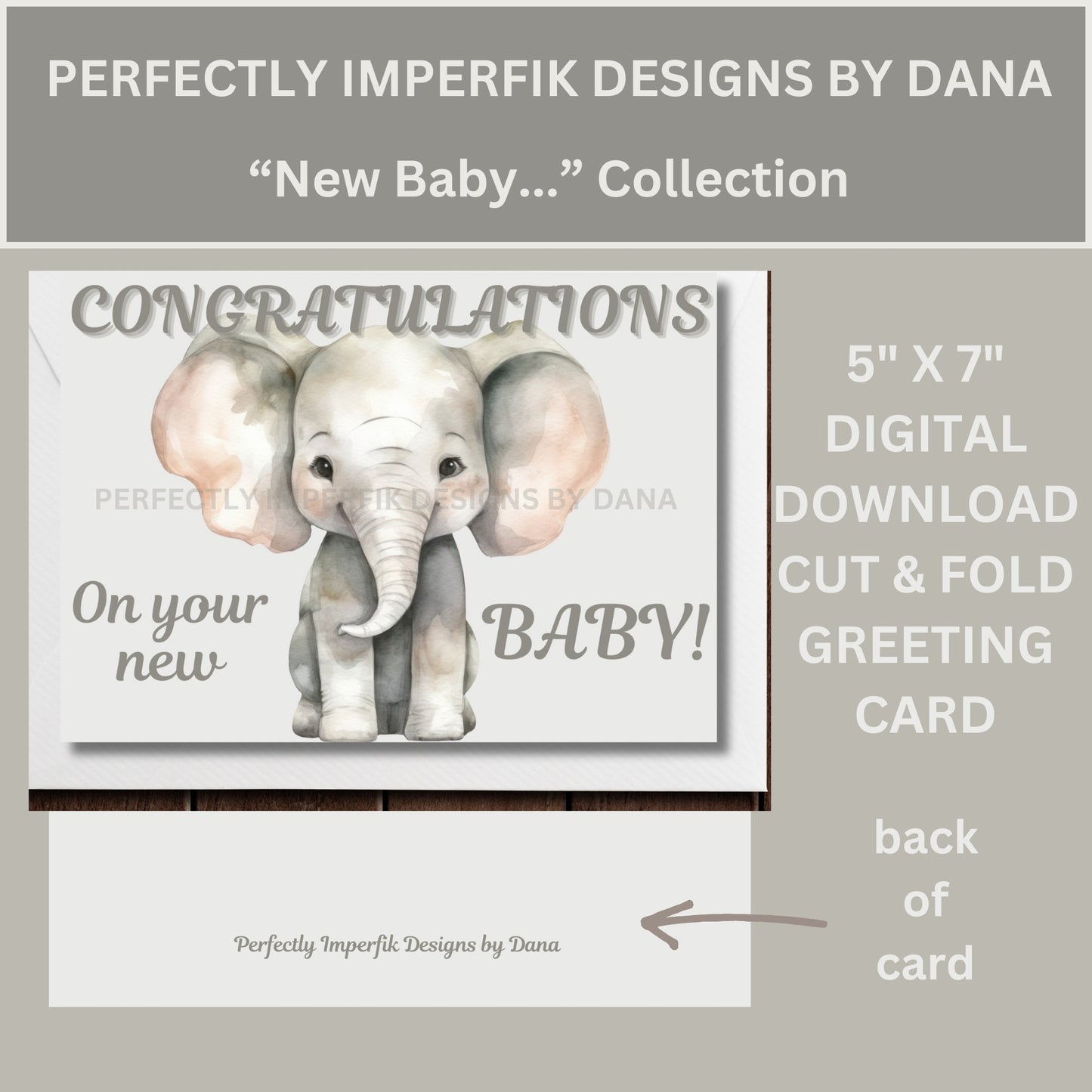 5X7 in. Digital ‘New Baby’ Greeting Card Download. Print, Cut & Fold