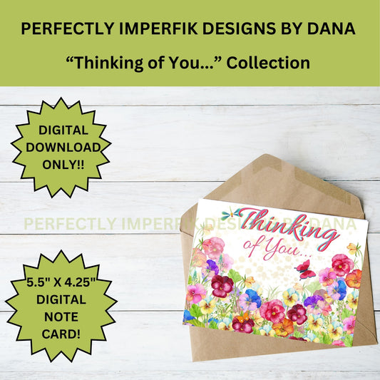 5X7 in. Digital ‘Thinking of You’ Greeting Card Download feat. Floral Butterfly. Print, Cut & Fold