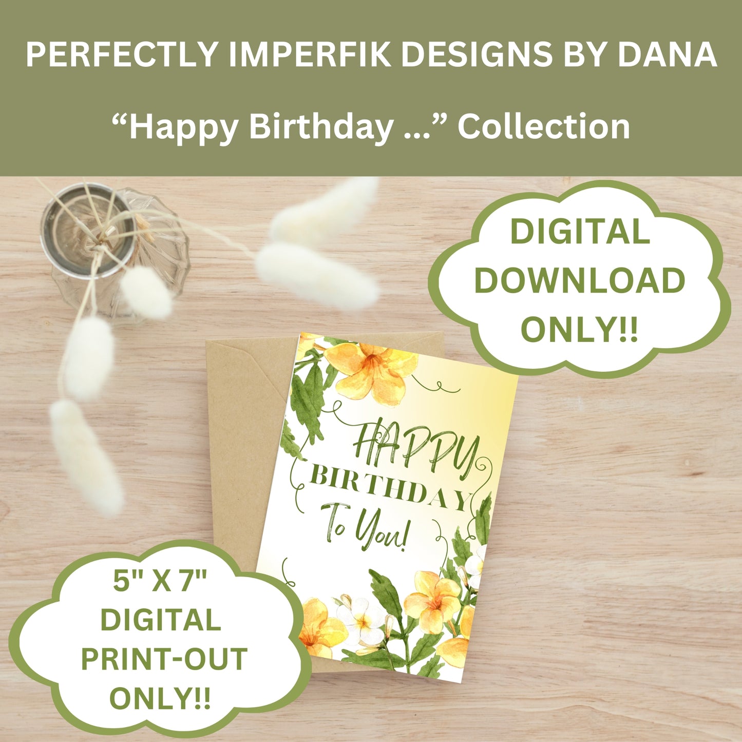 Digital Birthday Greeting Card 5x7 Download Cut & Fold Magnolias