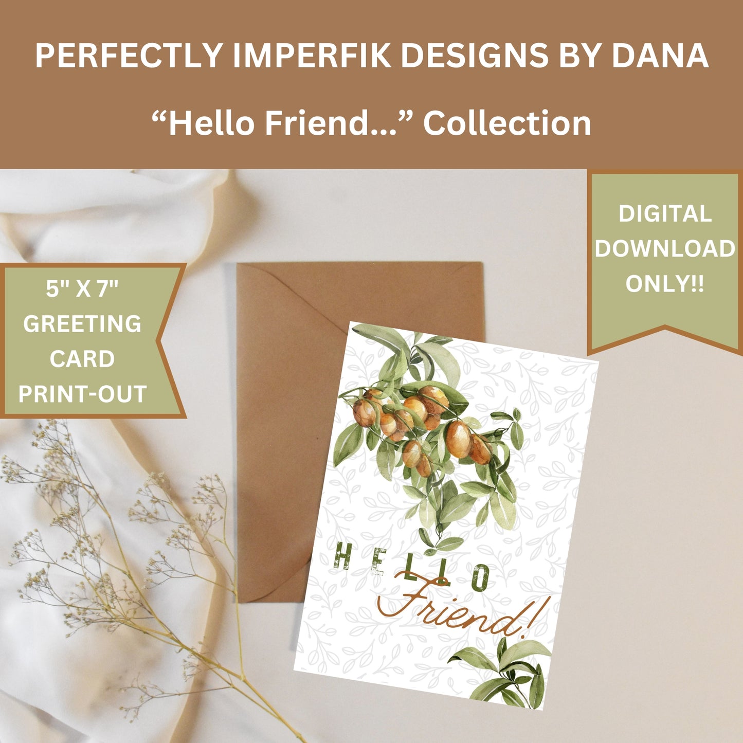 Digital 'Hello Friend' Greeting Card Download Print Cut & Fold 5x7