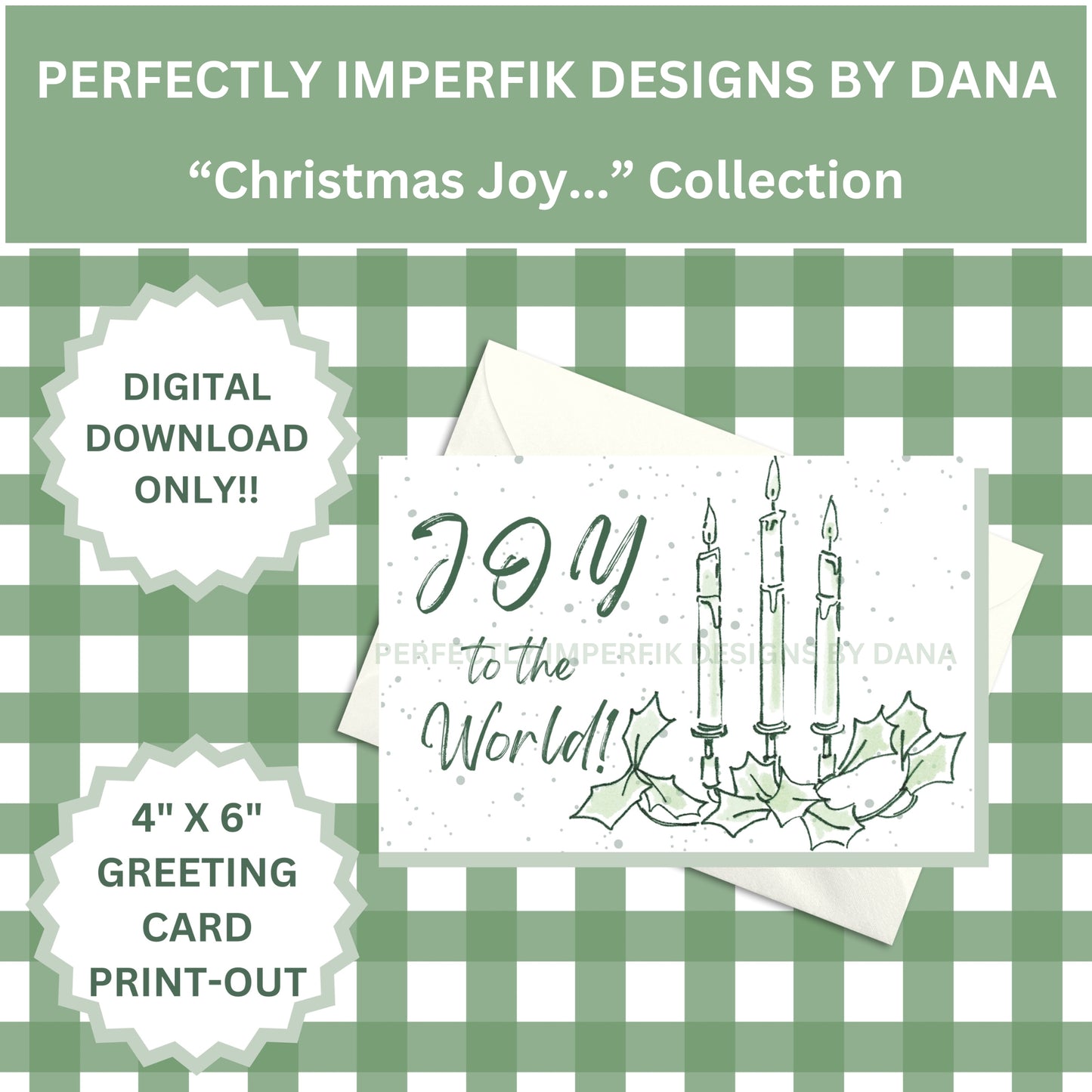 4X6 in. Digital ‘Christmas Joy’ Greeting Card Download feat. Holly & Candles Print, Cut & Fold