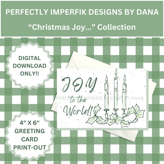 4X6 in. Digital ‘Christmas Joy’ Greeting Card Download feat. Holly & Candles Print, Cut & Fold