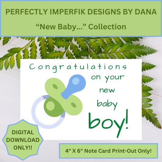 4X6 in. Digital ‘New Baby’ Greeting Card Download. Print, Cut & Fold Boy