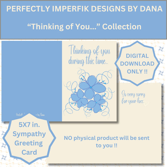 5X7 in. Digital ‘Thinking of You’ Blue Floral Greeting Card Download. Print, Cut & Fold