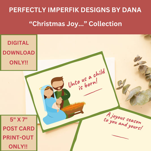 5X7 in. Digital ‘Christmas Joy’ Greeting Post Card Download feat. Holy Family Print, Cut & Fold