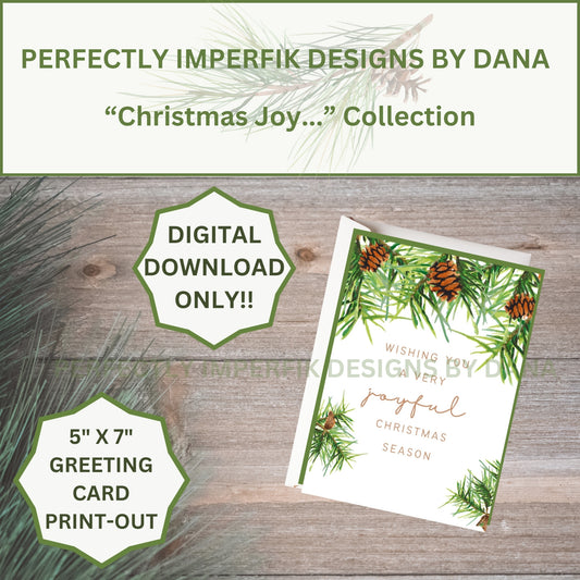 Digital ‘Christmas Joy" 5X7 in. Greeting Card Stationary Download. Print, Cut & Fold