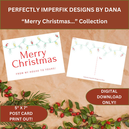 5X7 in. Digital ‘Merry Christmas’ Greeting Card Download feat. Festive Lights Print, Cut & Fold