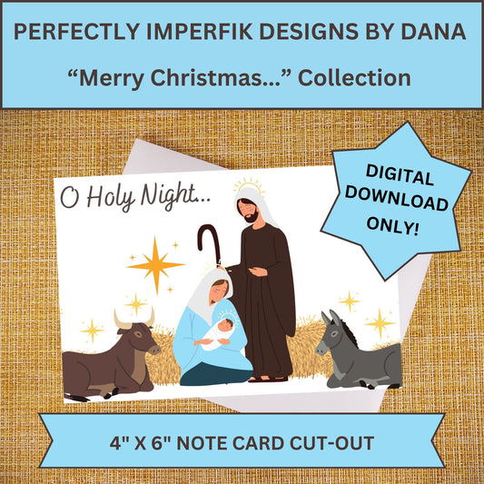 4X6 in. Digital ‘Merry Christmas’ Greeting Card Download. Holy Family Baby Jesus Print, Cut & Fold