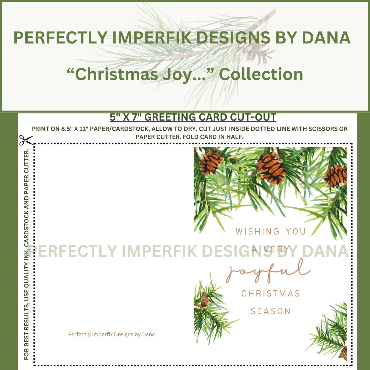 Digital ‘Christmas Joy" 5X7 in. Greeting Card Stationary Download. Print, Cut & Fold