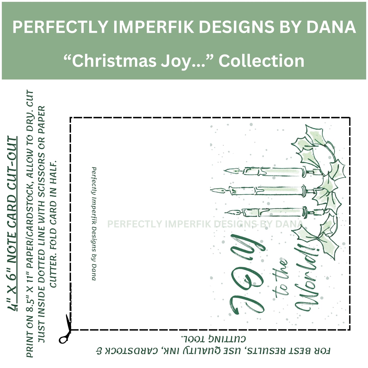 4X6 in. Digital ‘Christmas Joy’ Greeting Card Download feat. Holly & Candles Print, Cut & Fold