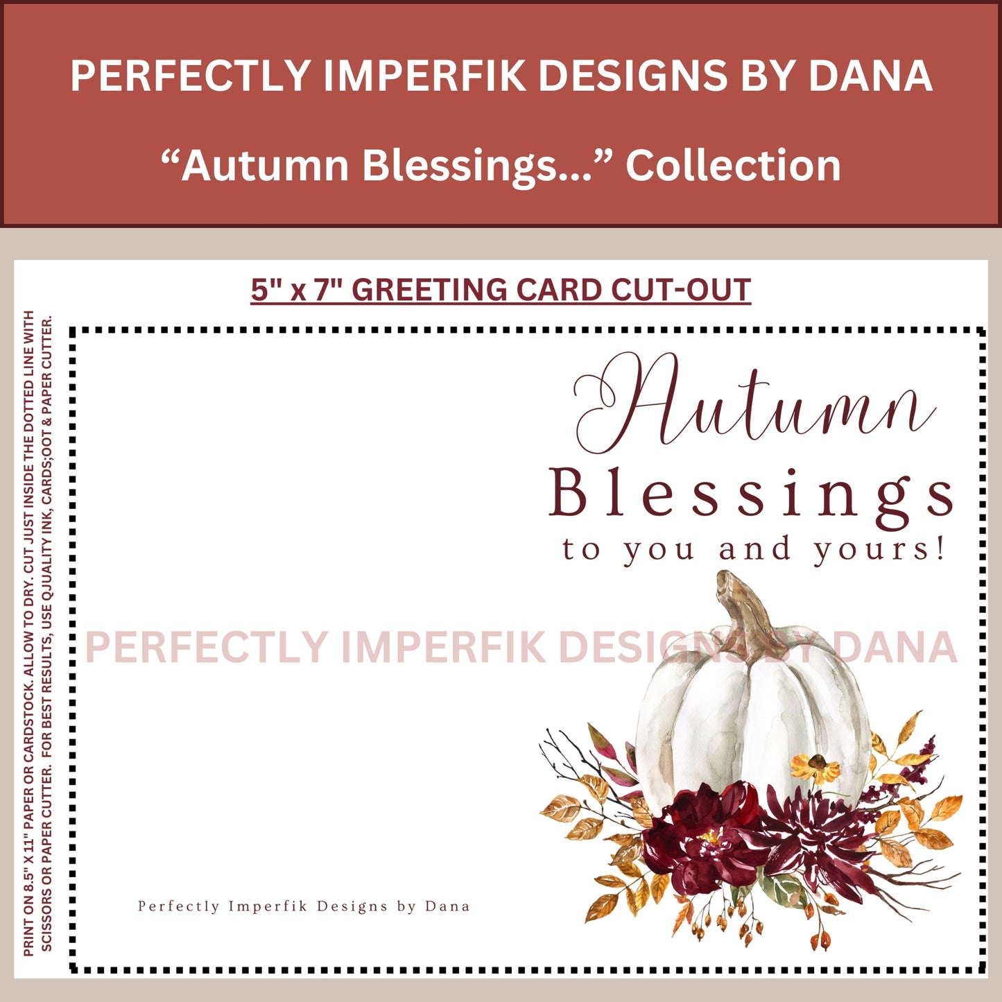 Digital 'Autumn Blessings' Download Greeting Card 5x7 Print Cut & Fold