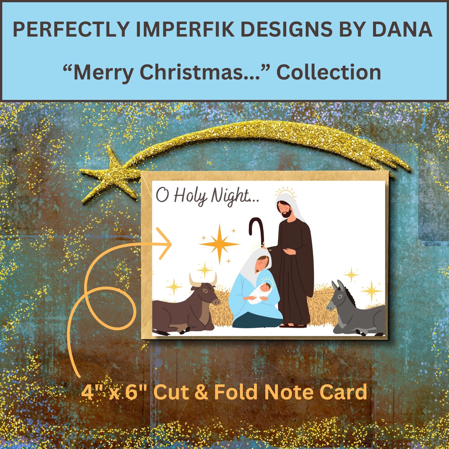 4X6 in. Digital ‘Merry Christmas’ Greeting Card Download. Holy Family Baby Jesus Print, Cut & Fold