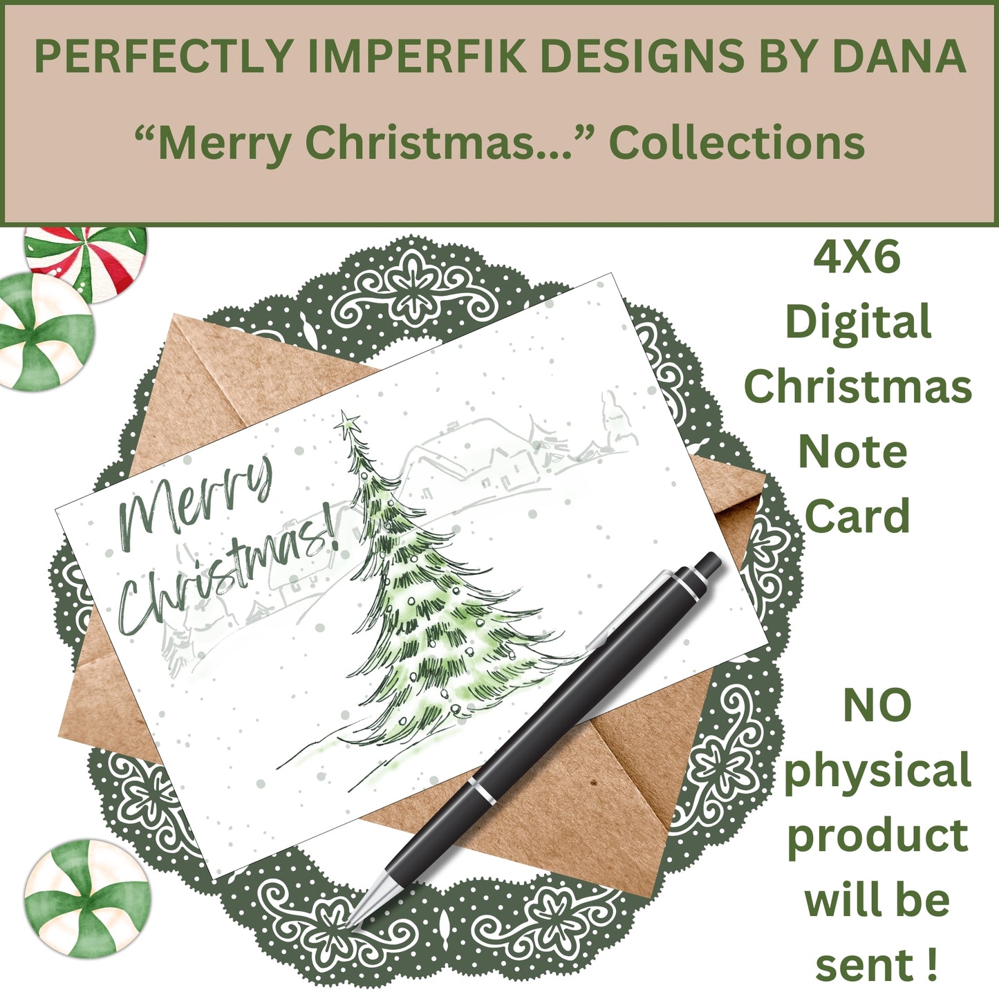 5X7 in. Digital ‘Merry Christmas’ Greeting Card Download feat. Spruce Green Pine Trees. Print, Cut & Fold