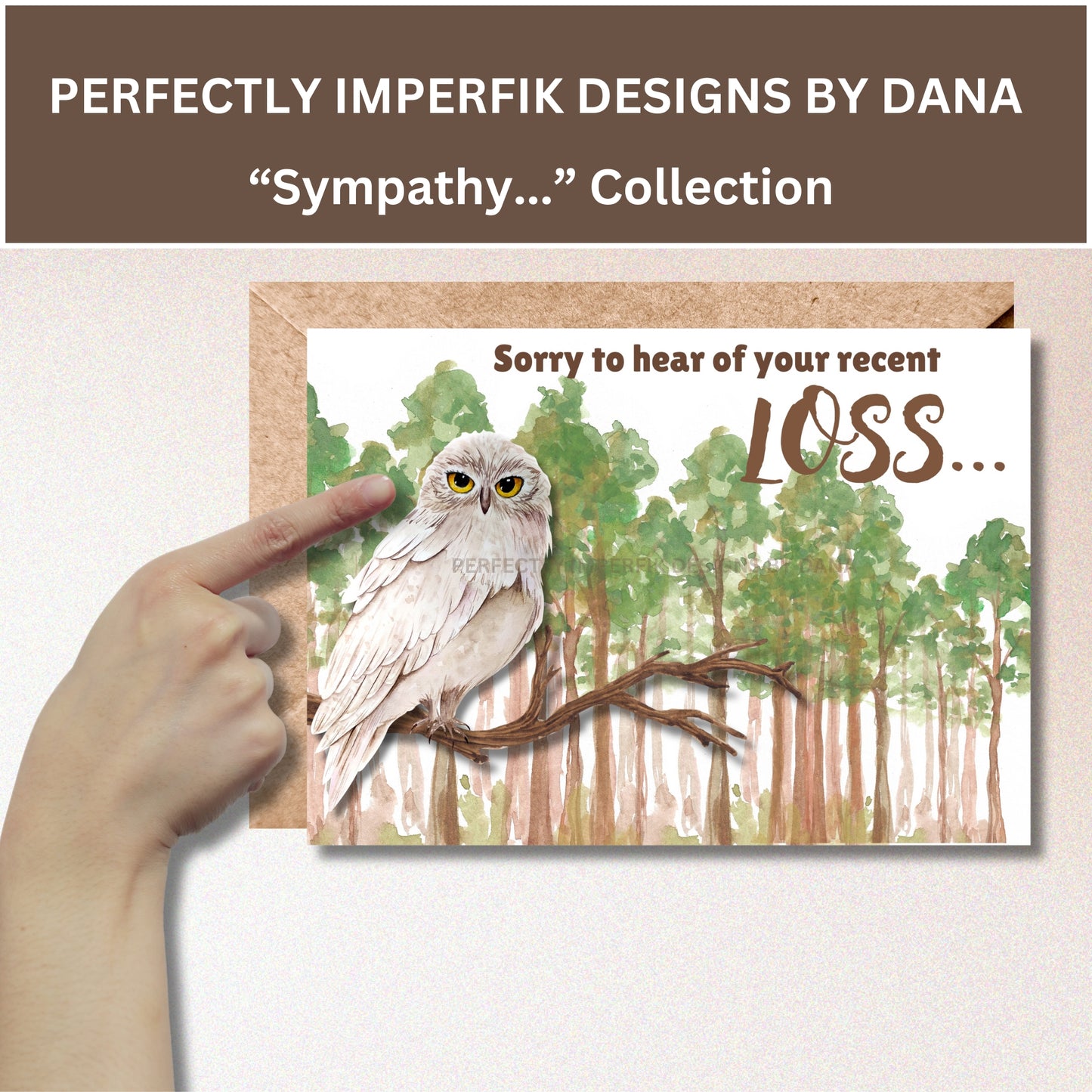 5X7 in. Digital ‘Sympathy’ Greeting Card Featuring Owls Download. Print, Cut & Fold