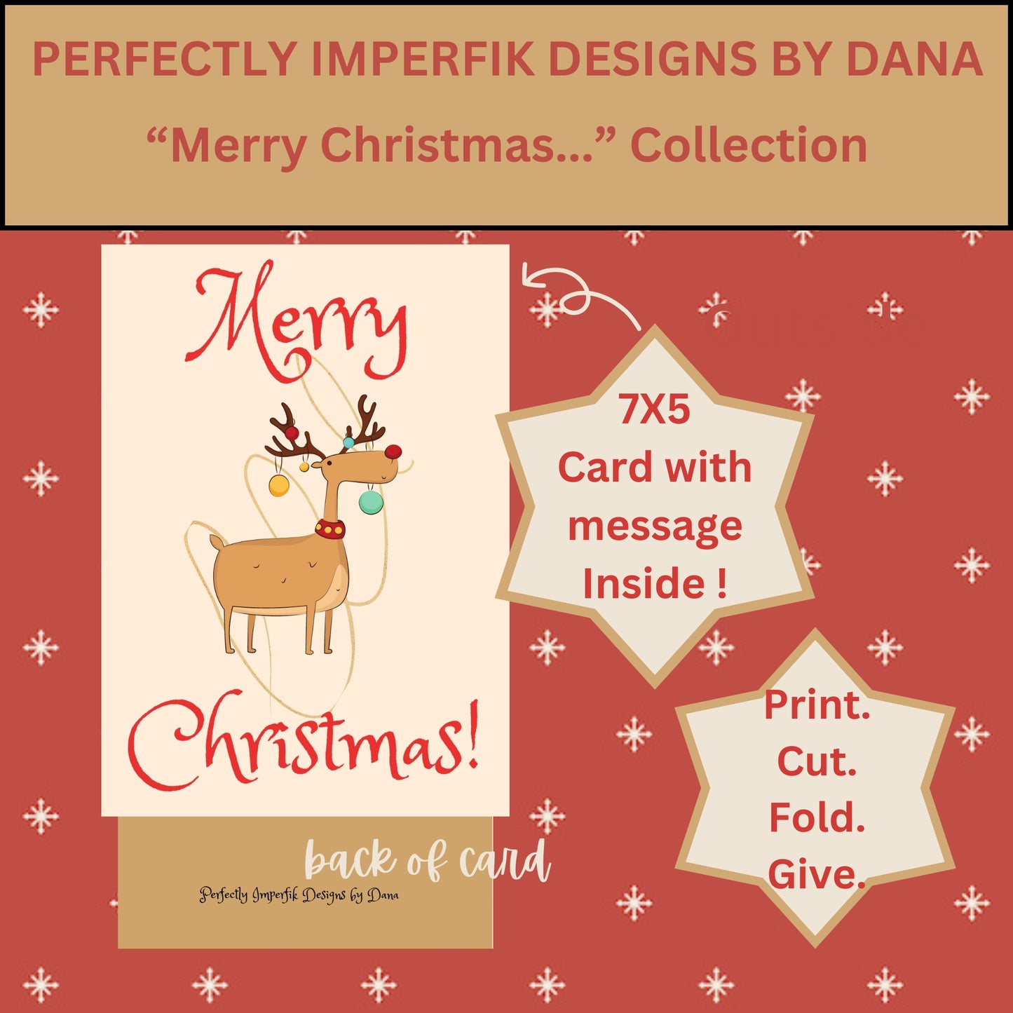 5X7 in. Digital ‘Merry Christmas’ Greeting Card Download. Print, Cut & Fold