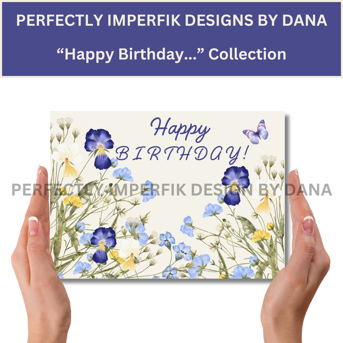 Birthday 5X7 Inch Greeting Card Download & Printable Pansies Floral