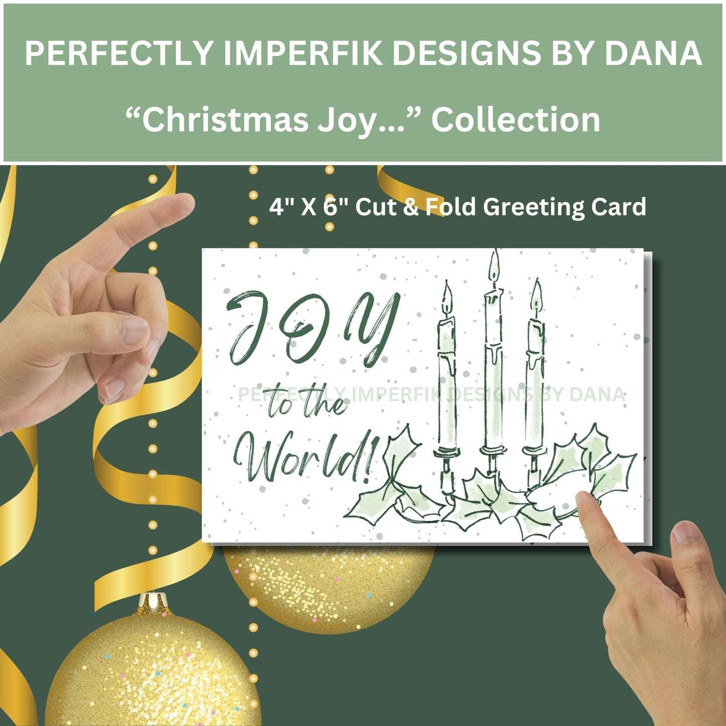 4X6 in. Digital ‘Christmas Joy’ Greeting Card Download feat. Holly & Candles Print, Cut & Fold