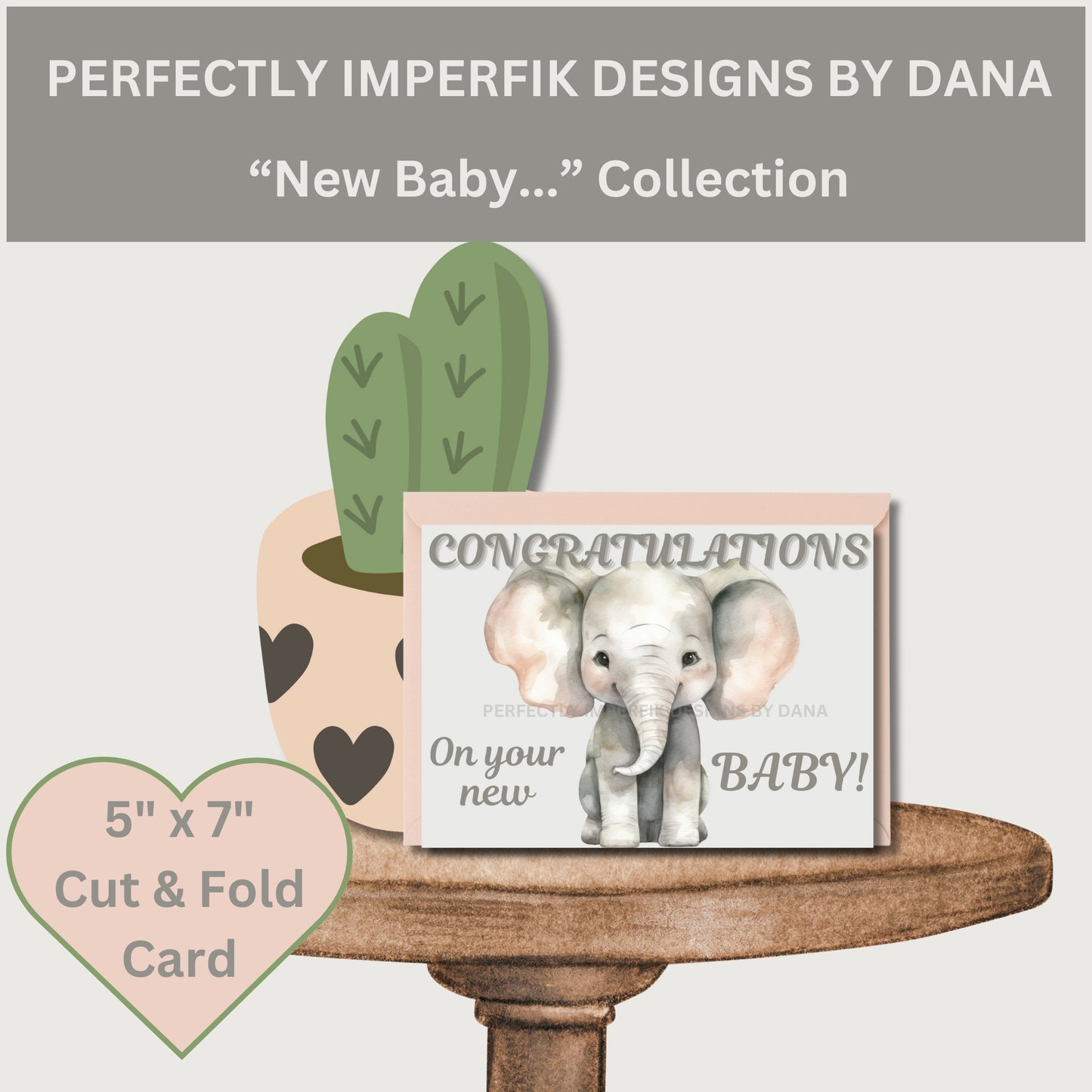 5X7 in. Digital ‘New Baby’ Greeting Card Download. Print, Cut & Fold