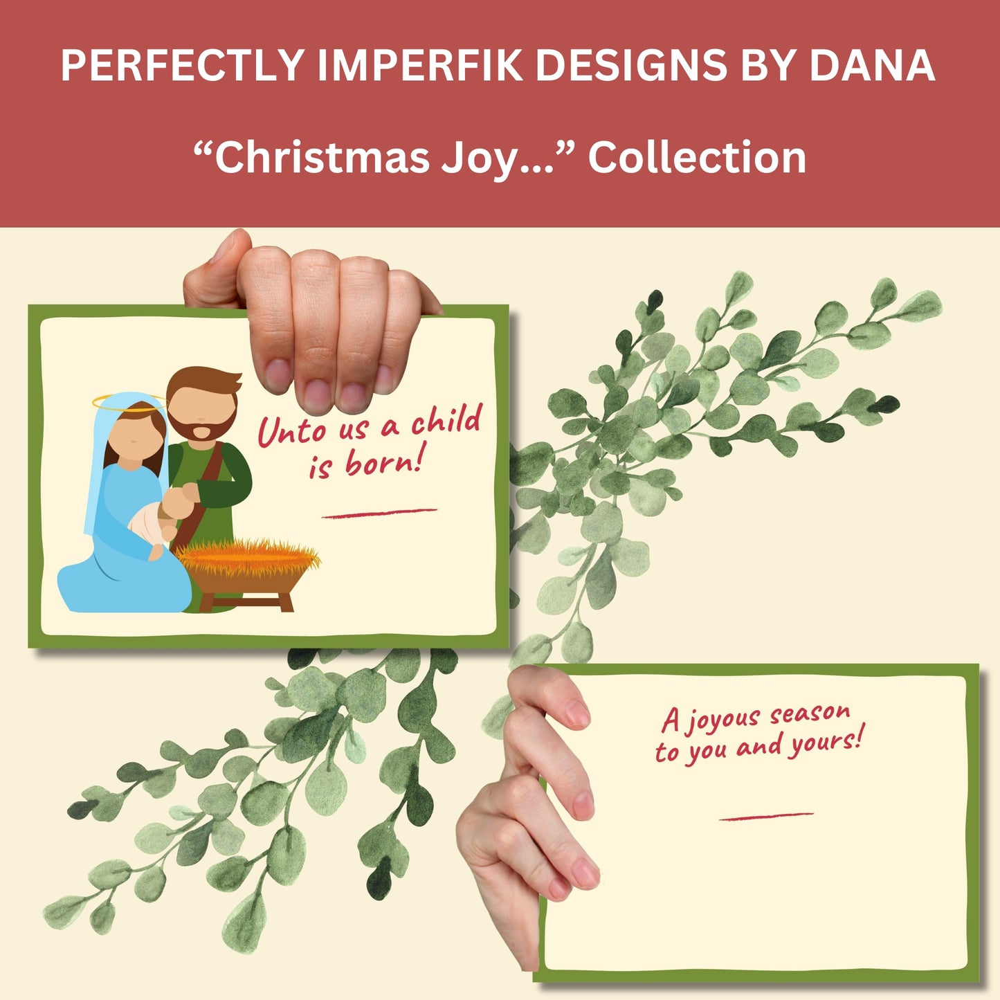 5X7 in. Digital ‘Christmas Joy’ Greeting Post Card Download feat. Holy Family Print, Cut & Fold